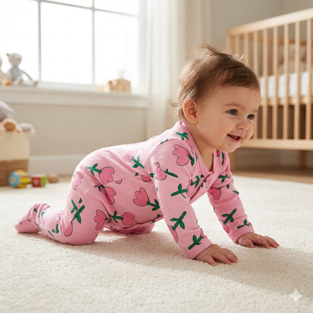 Organic Cotton Baby Girl Footed Baby Romper (Color - Pink Rose)