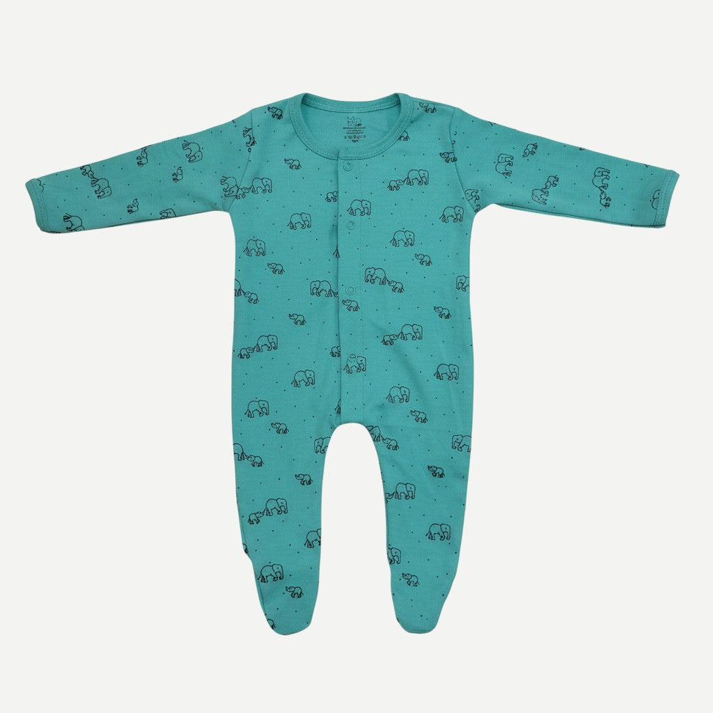 Organic Cotton Unisex Footed Baby Romper- Pack of 2 (Elephant & Cartoon)